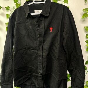 Ami Black Shirt with Red Heart Logo